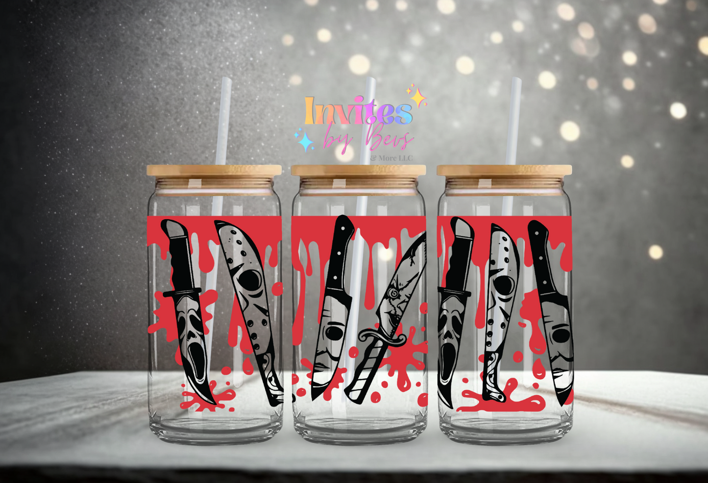BLOODY HORROR KNIFES UV DTF CUP WRAP