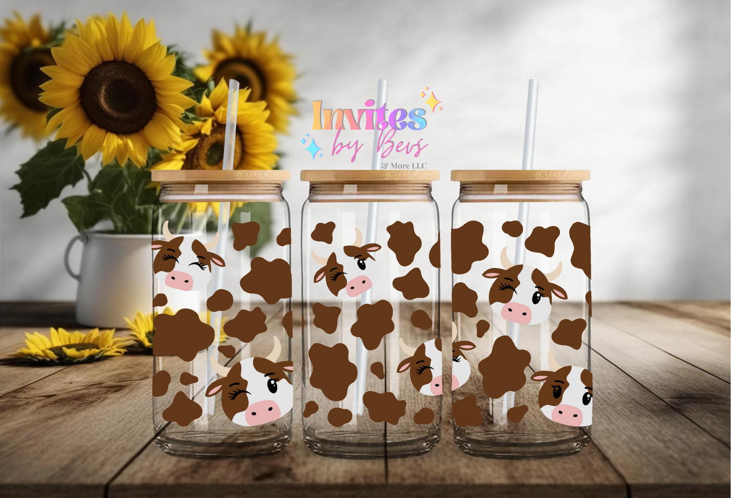BROWN CUTE COW UV DTF CUP WRAP