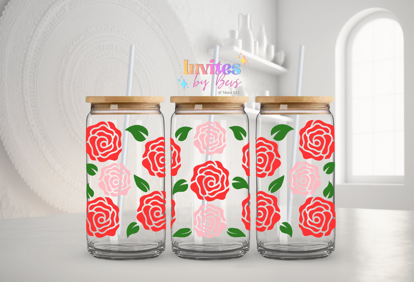 RED/PINK ROSES UV DTF CUP WRAP