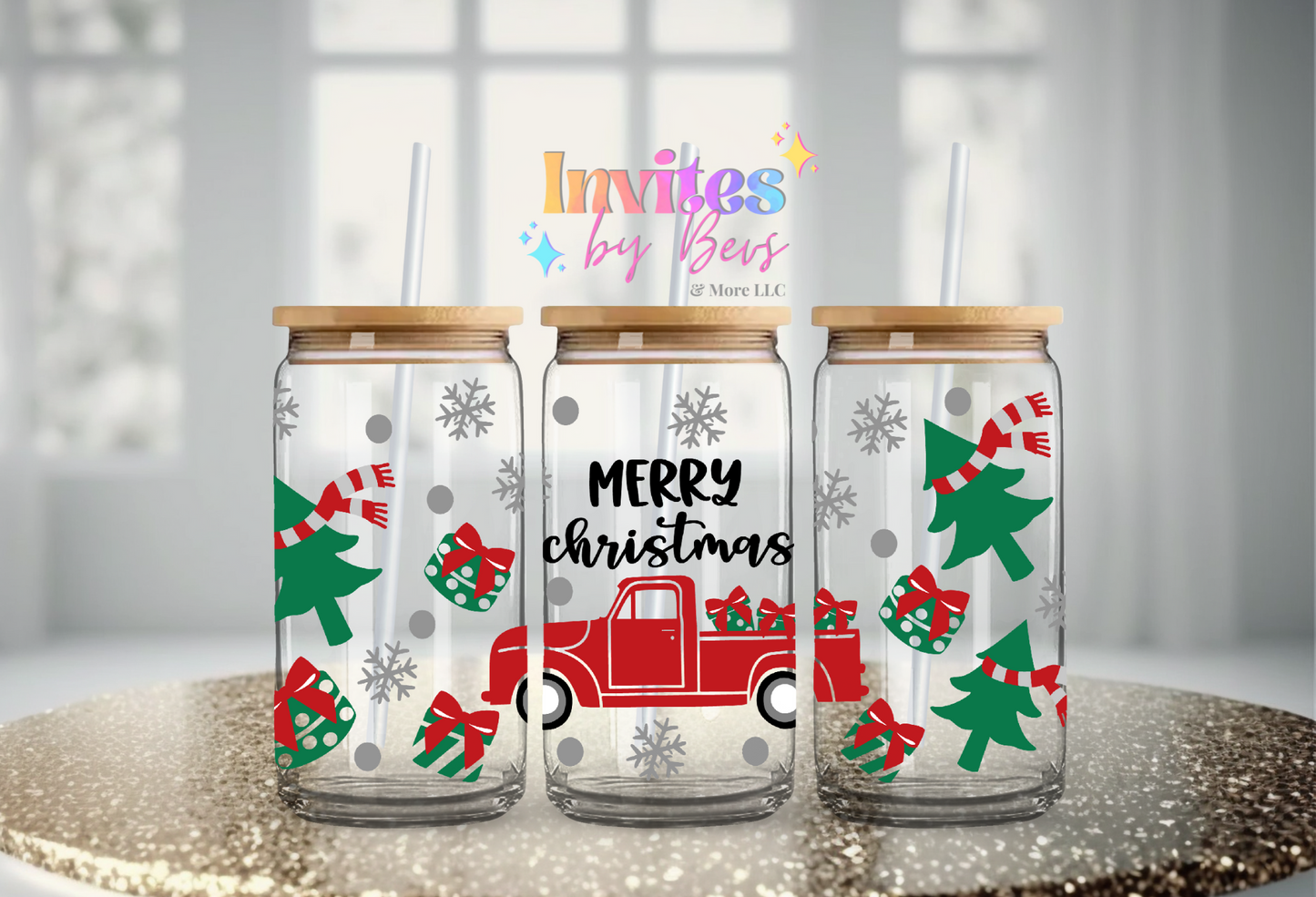 MERRY CHRISTMAS TRUCK UV DTF CUP WRAP