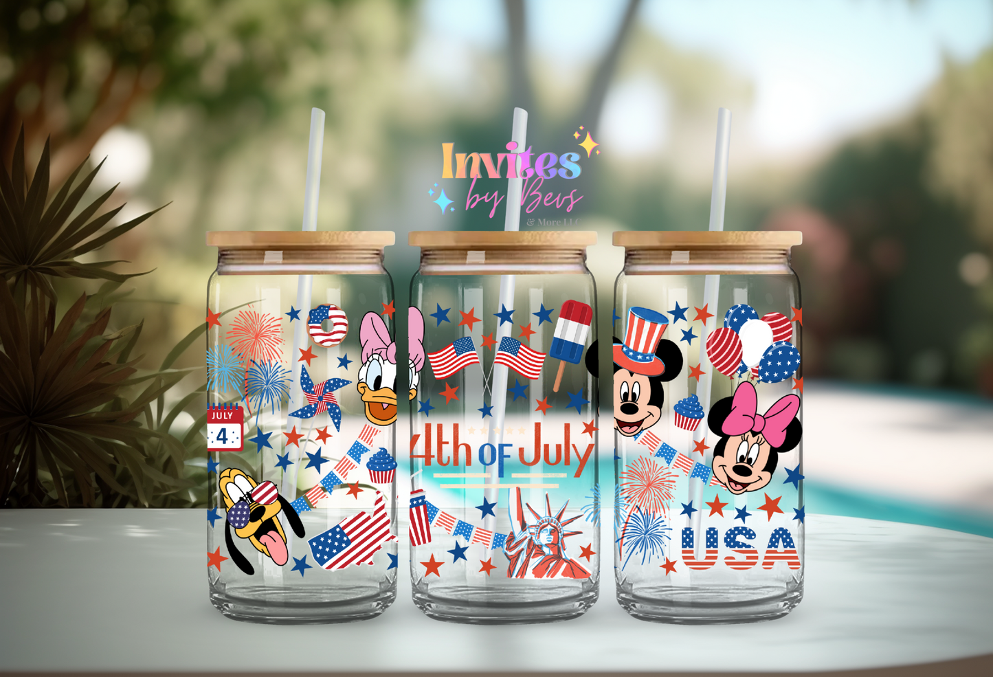 CARTOON AND FRIENDS 4TH OF JULY UV DTF LIBBEY CUP WRAP