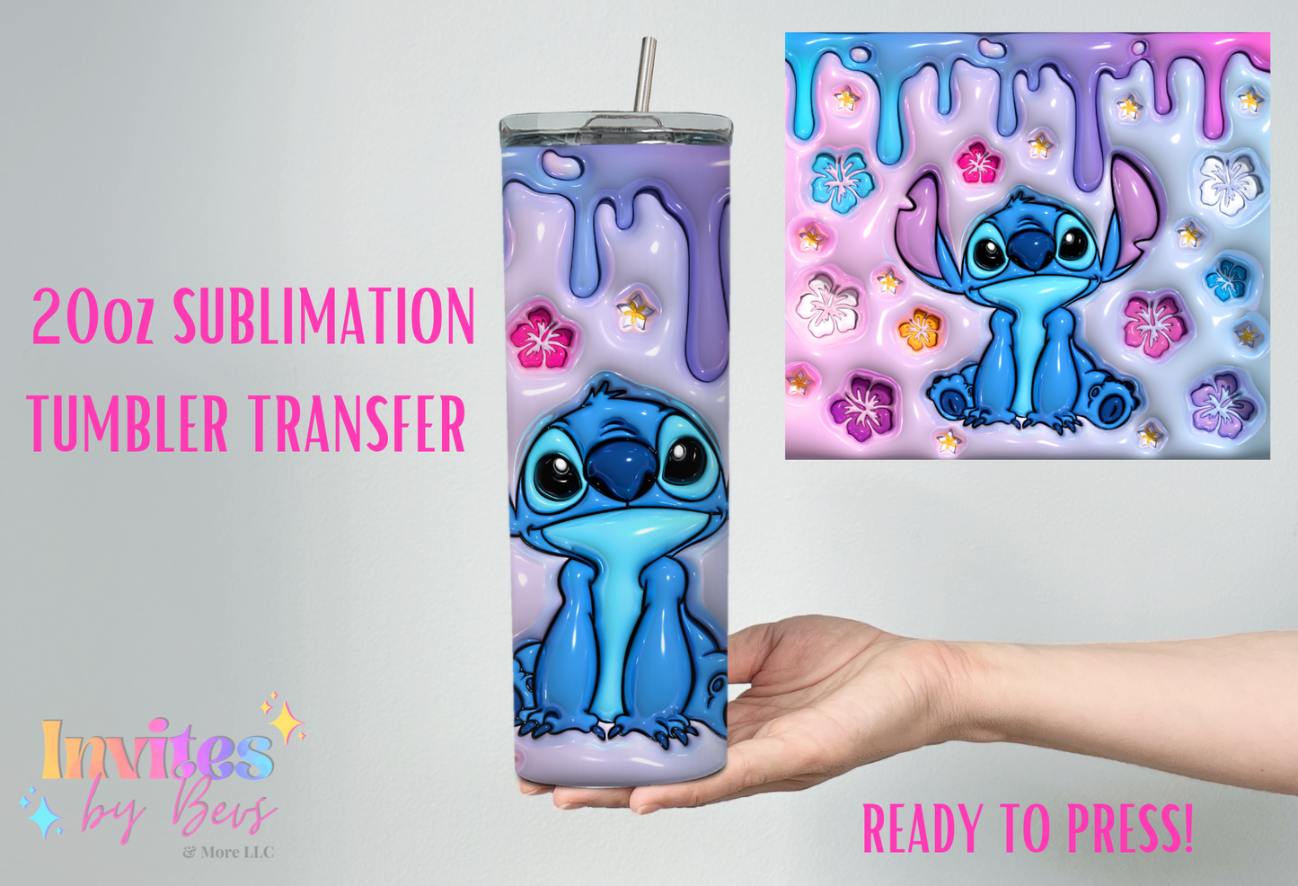BLUE ALIEN 3D PUFF 20oz SUBLIMATION TUMBLER TRANSFER