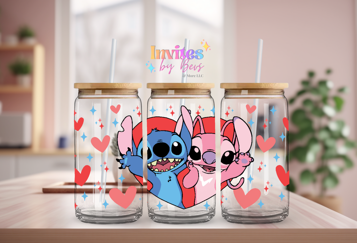 BLUE ALIEN AND ANGEL HEARTS UV DTF CUP WRAP