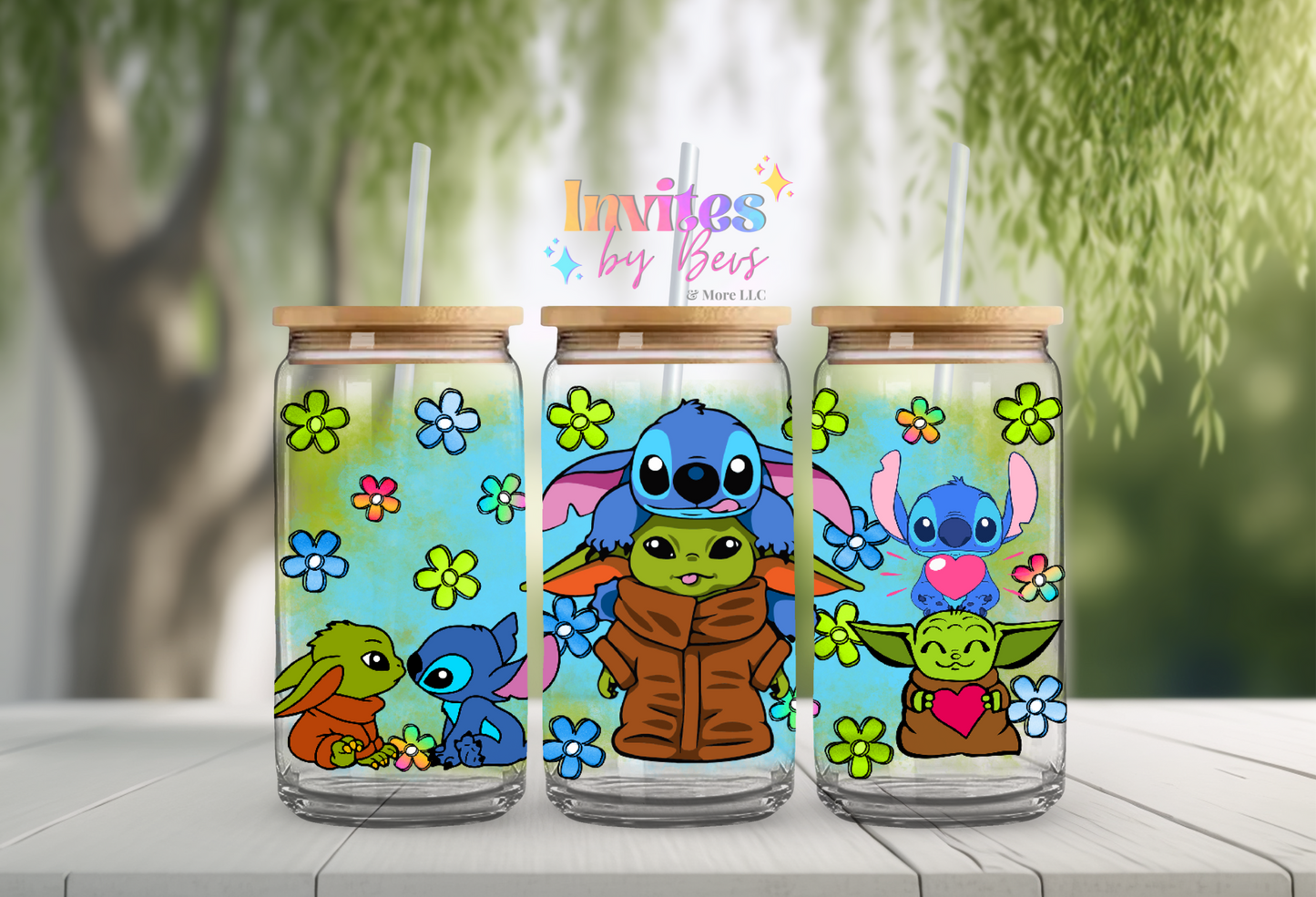 BLUE ALIEN & YODA BACKGROUND UV DTF CUP WRAP