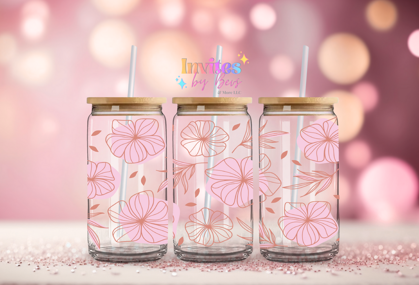 FLORAL PINK UV DTF CUP WRAP