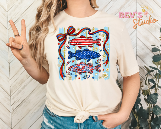 4th Of July Fish Coquette Bow DTF Transfer