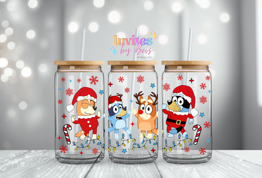 BLUE DOG CHRISTMAS HATS UV DTF CUP WRAP