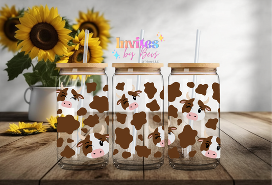 BROWN CUTE COW UV DTF LIBBEY CUP WRAP