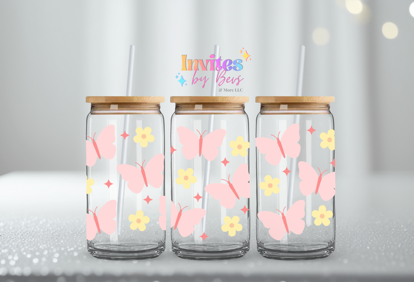 LIGHT PINK BUTTERFLIES UV DTF CUP WRAP