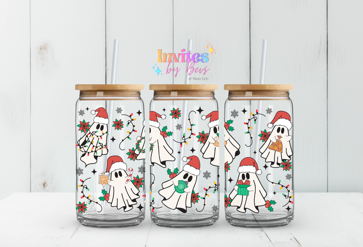 CHRISTMAS LIGHT GHOSTS UV DTF CUP WRAP