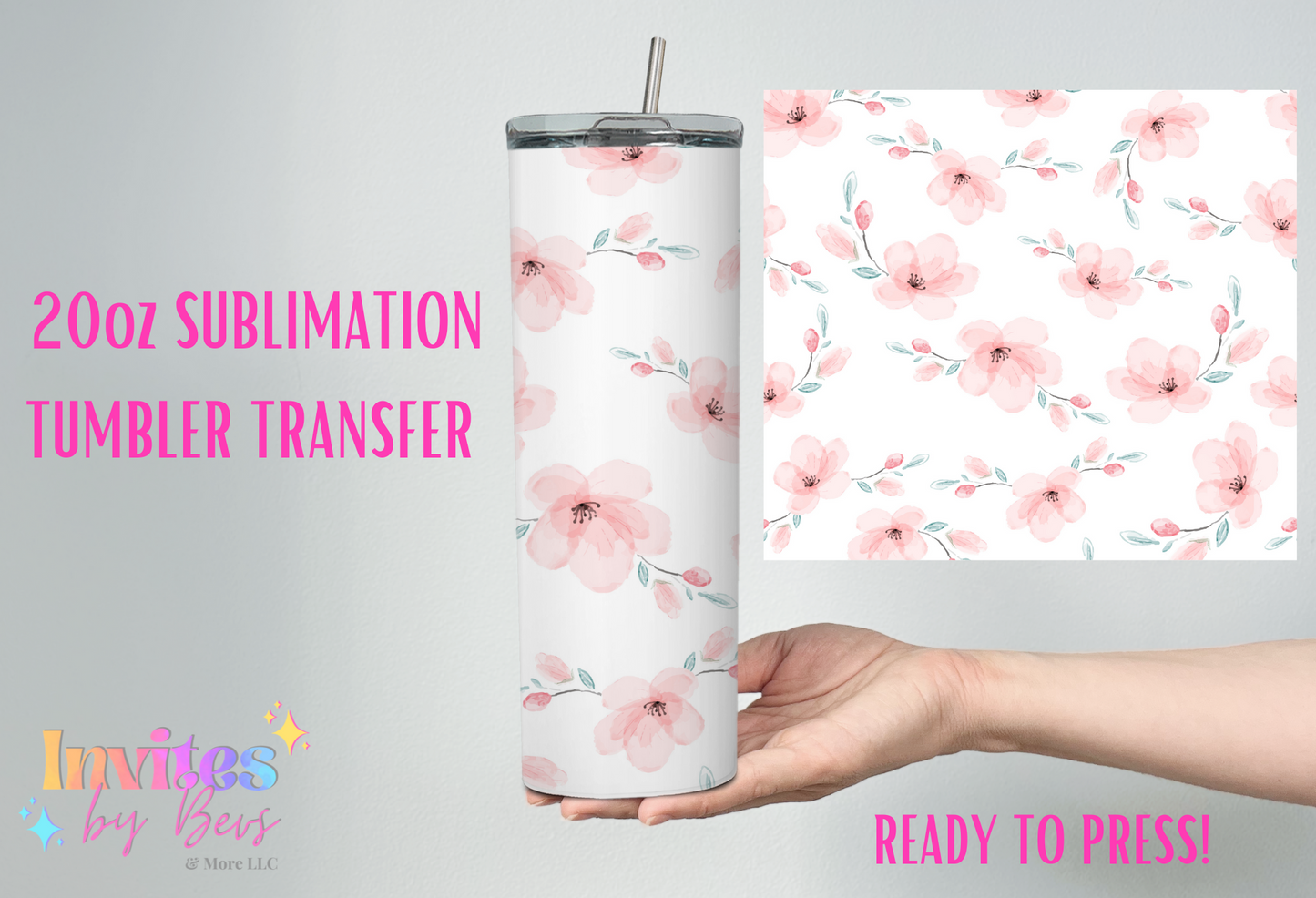 PINK FLORAL 20oz SUBLIMATION TUMBLER TRANSFER