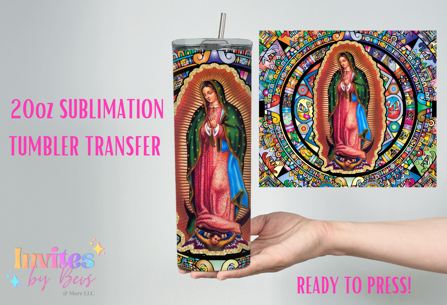 AZTEC VIRGENCITA 20oz SUBLIMATION TUMBLER TRANSFER