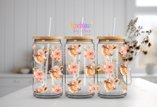 COW FLORAL UV DTF CUP WRAP