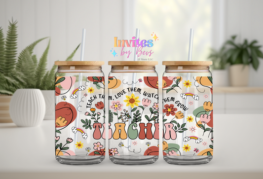 TEACHER FLORAL UV DTF CUP WRAP