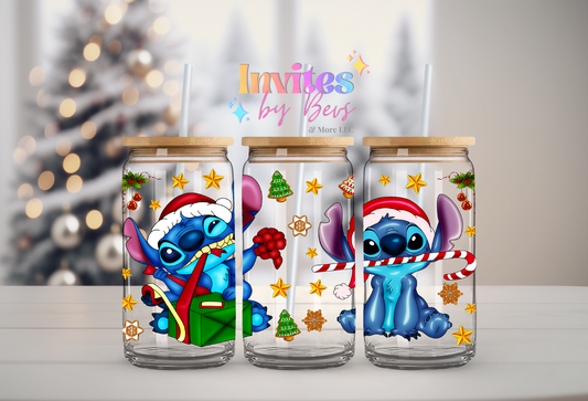 BLUE ALIEN CHRISTMAS UV DTF CUP WRAP