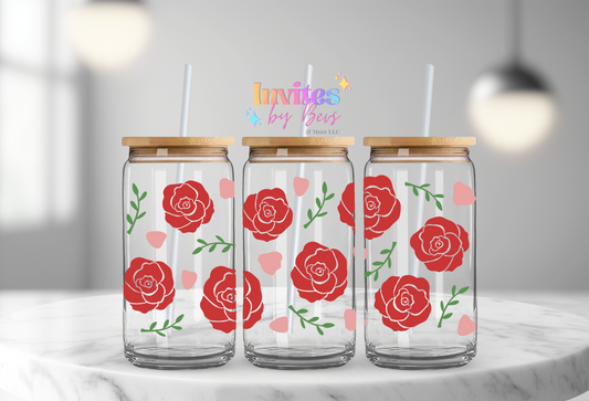 RED ROSES UV DTF CUP WRAP