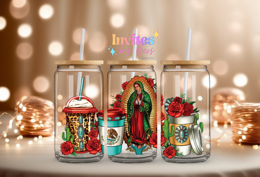 VIRGEN GUADALUPE COFFEE CUPS UV DTF LIBBEY CUP WRAP