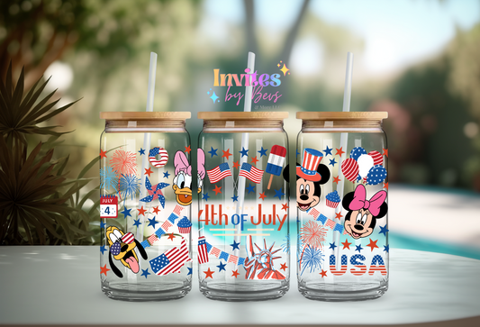 CARTOON AND FRIENDS 4TH OF JULY UV DTF LIBBEY CUP WRAP