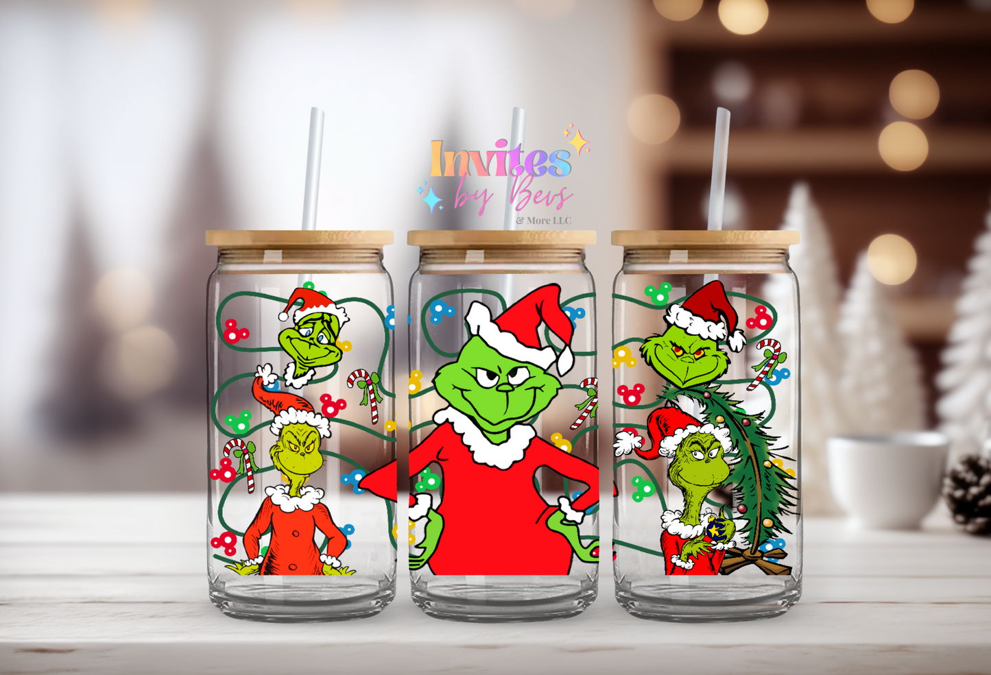 GRINCH WRAPPED IN XMAS LIGHTS UV DTF CUP WRAP