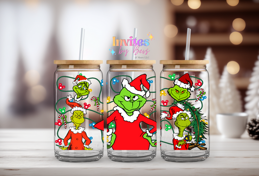 GRINCH WRAPPED IN XMAS LIGHTS UV DTF CUP WRAP