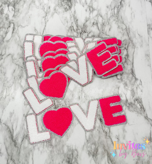 LOVE (WHITE & PINK) CHENILLE PATCH