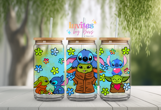 BLUE ALIEN & YODA BACKGROUND UV DTF CUP WRAP