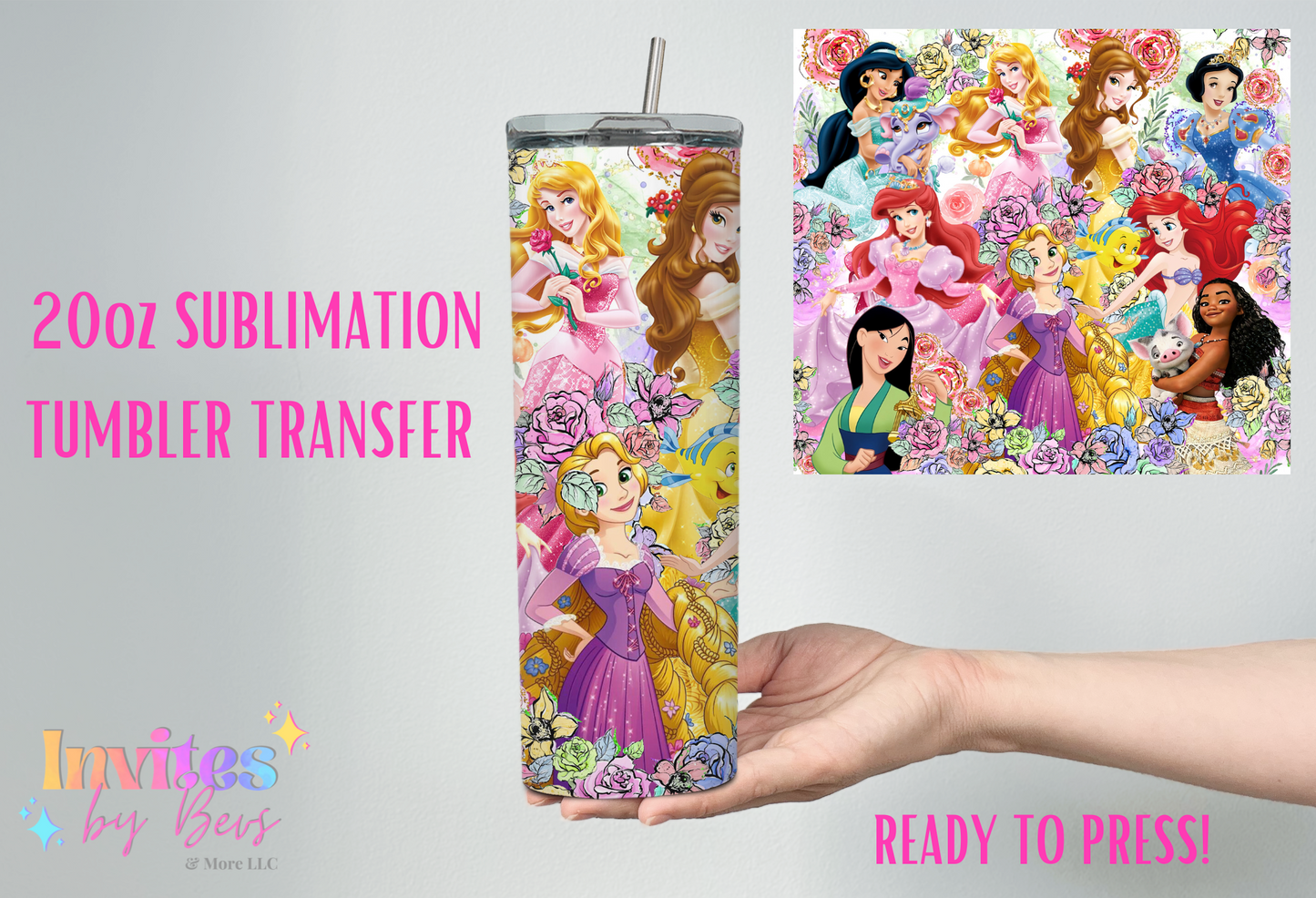 PRINCESSES 20oz SUBLIMATION TUMBLER TRANSFER