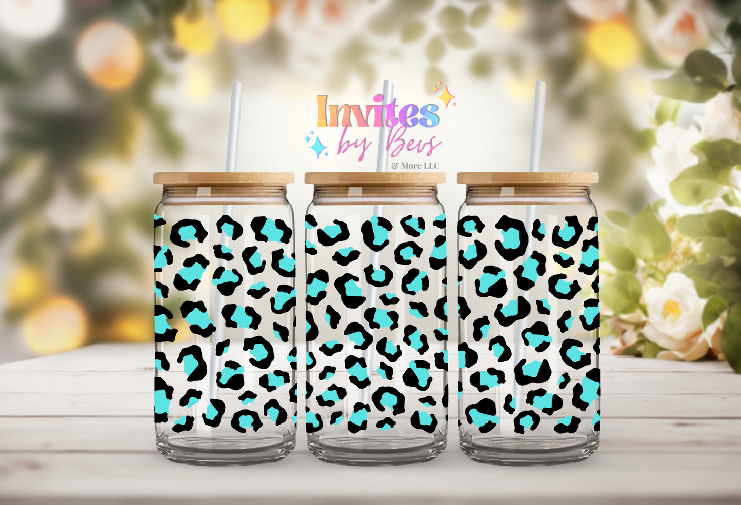 TEAL LEOPARD UV DTF CUP WRAP