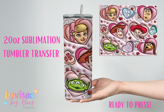 3D CARTOON STORY HEARTS 20oz SUBLIMATION TUMBLER TRANSFER