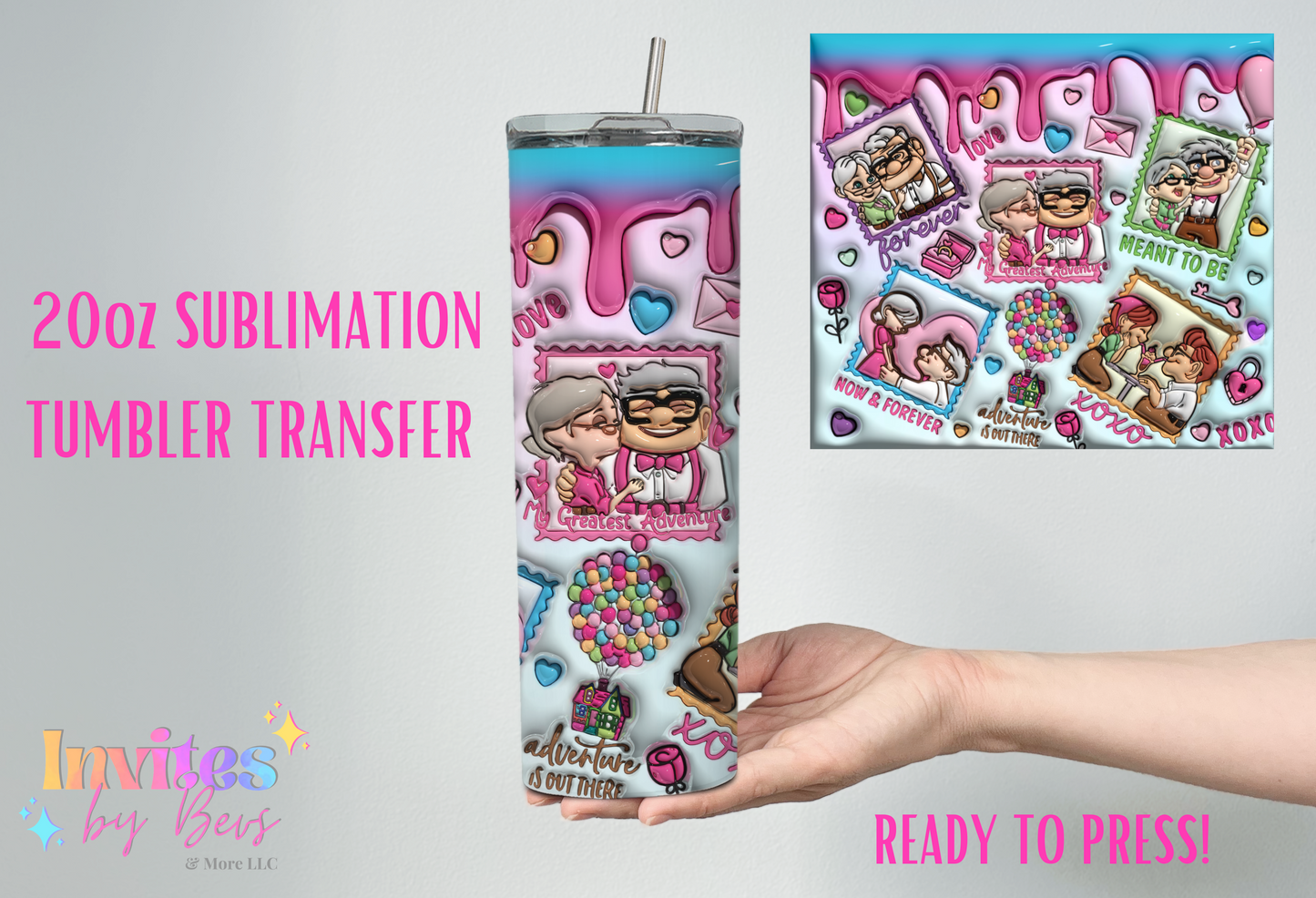 3D UP CHARACTERS 20oz SUBLIMATION TUMBLER TRANSFER