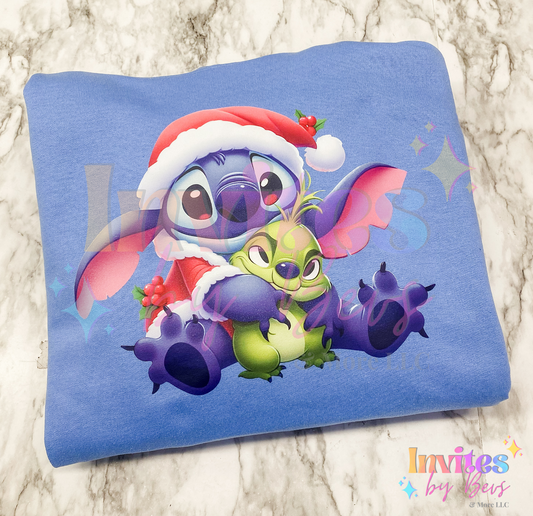 Christmas Edition Blue Alien Hugging Stitch Sweatshirt