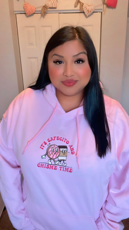 It's Cafecito y Chisme Time Embroidered Hoodie