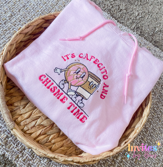 It's Cafecito y Chisme Time Embroidered Hoodie